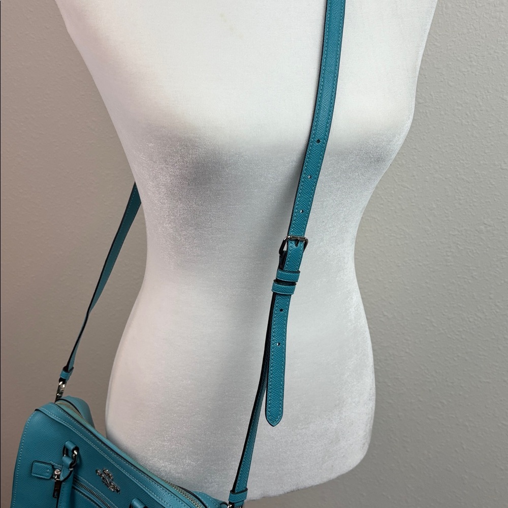 Coach: Rowan Satchel Signature Handbag Teal Viridian leather crossbody like new - Picture 6 of 12